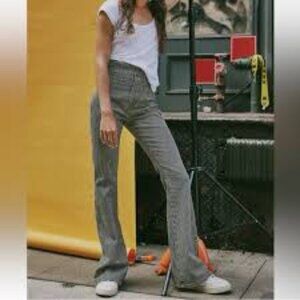 Free People Jayde Railroad Flare Jeans in Train Car Stripe Size 29 NWOT 35" Tall